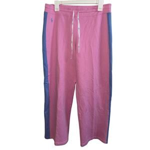 Polo Ralph Lauren Women’s Wide Leg Sweatpants Pink Blue Side Stripe M Medium